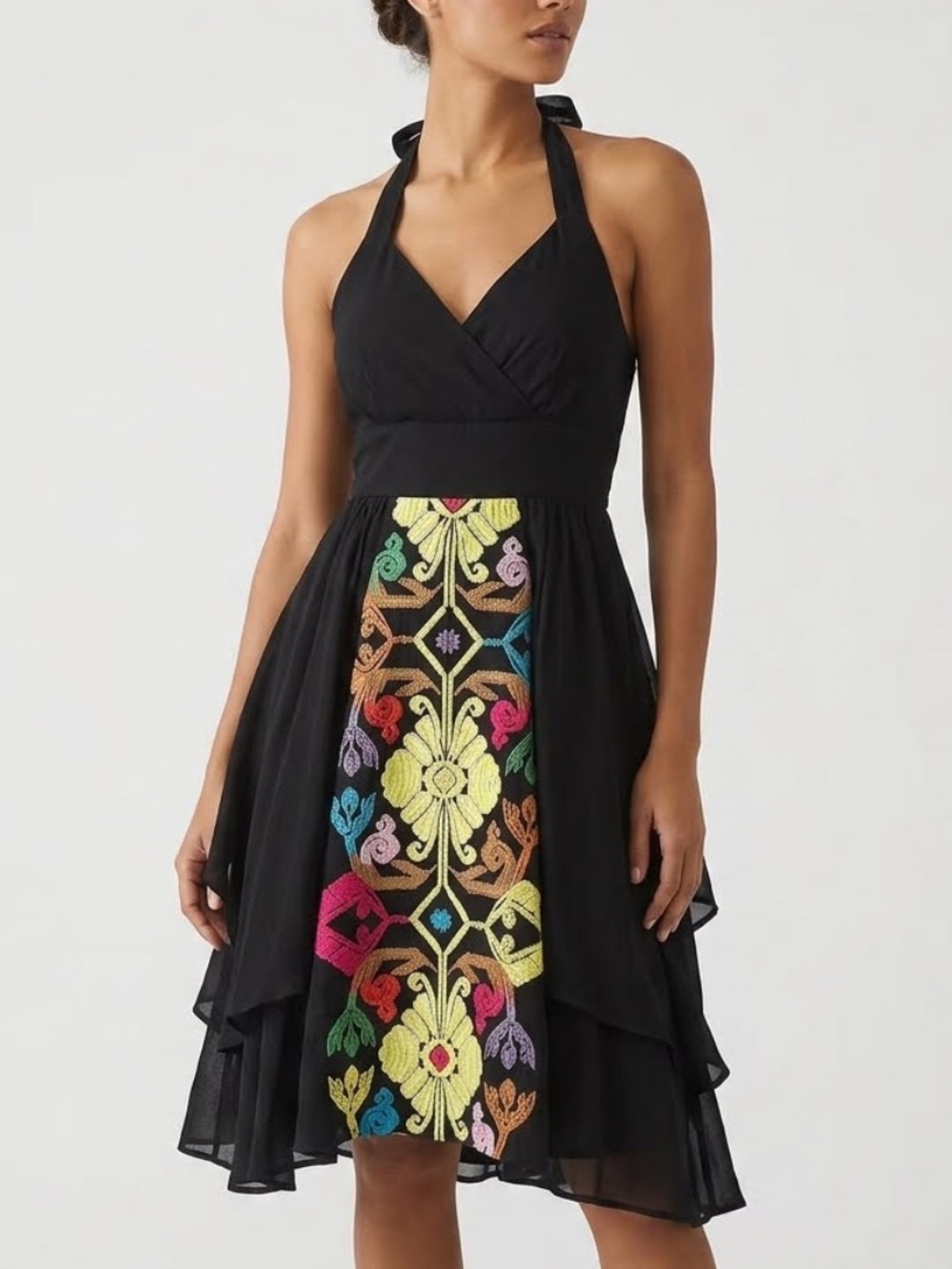 ANTHROPOLOGIE | FLOREAT Palenque Embroidered Layered Halter Dress Y2K Size 2